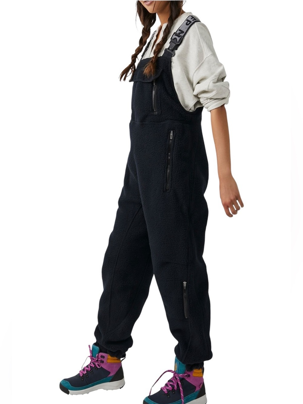 FP Movement Hit The Slopes Salopette Black Sherpa Fleece Overalls NWT Medium - Picture 6 of 11